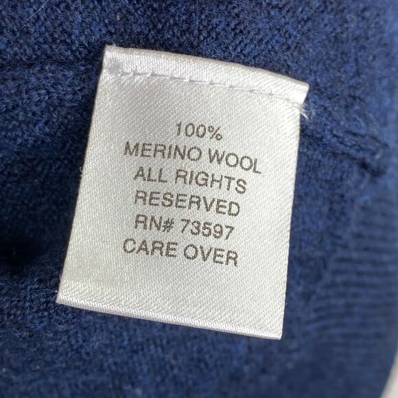 Harrison Navy Blue High V-Neck Merino Wool Knit Sweater Men's Size Small S - Picture 6 of 7